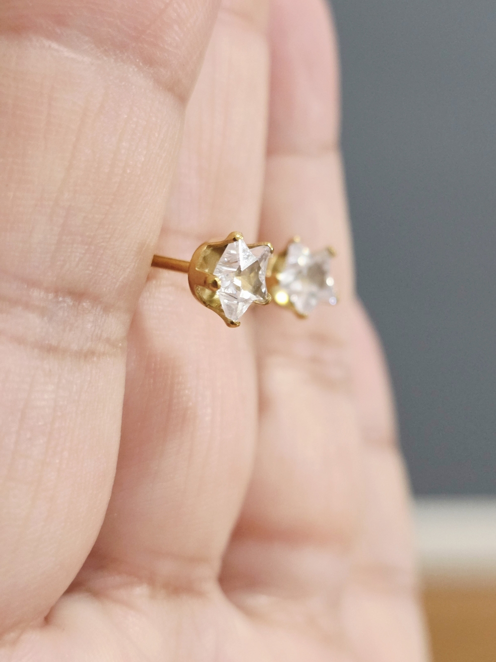 18k  Gold Plated Kids Gold Star Crystal Stud Earrings - Clear